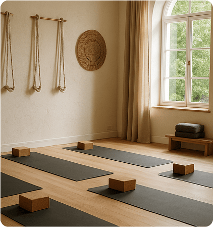 Yoga studio with mats and natural light
