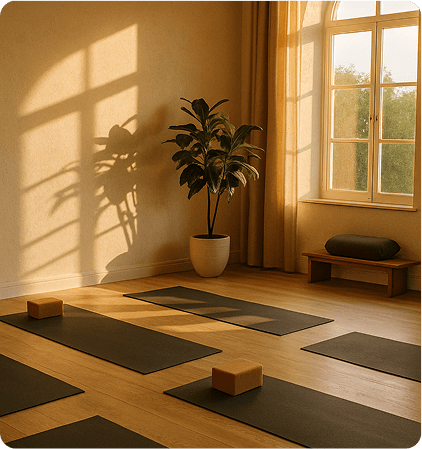 Peaceful yoga room with plant by the window